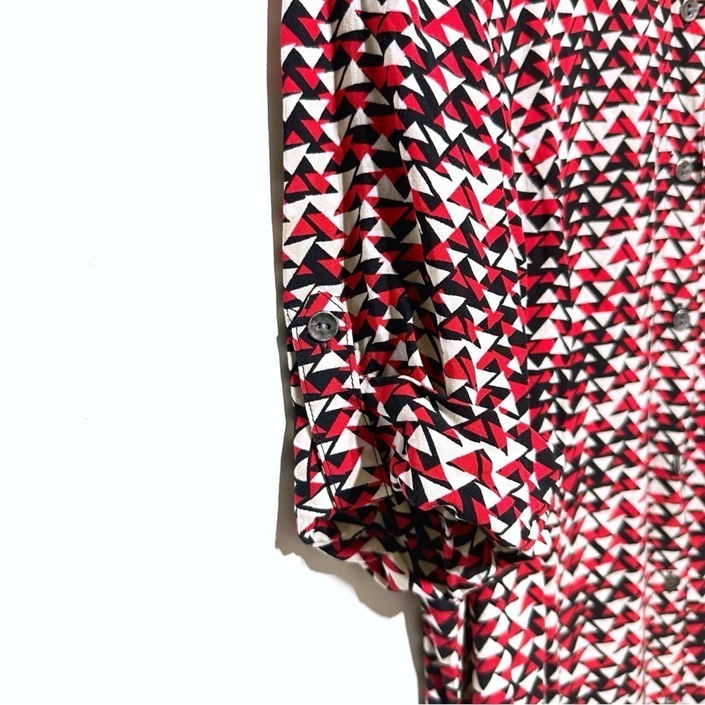 J. Jill Midi Womens Mod Print Navy Red Shirt Dress Size 12 Tab Sleeves Collared - Picture 5 of 13